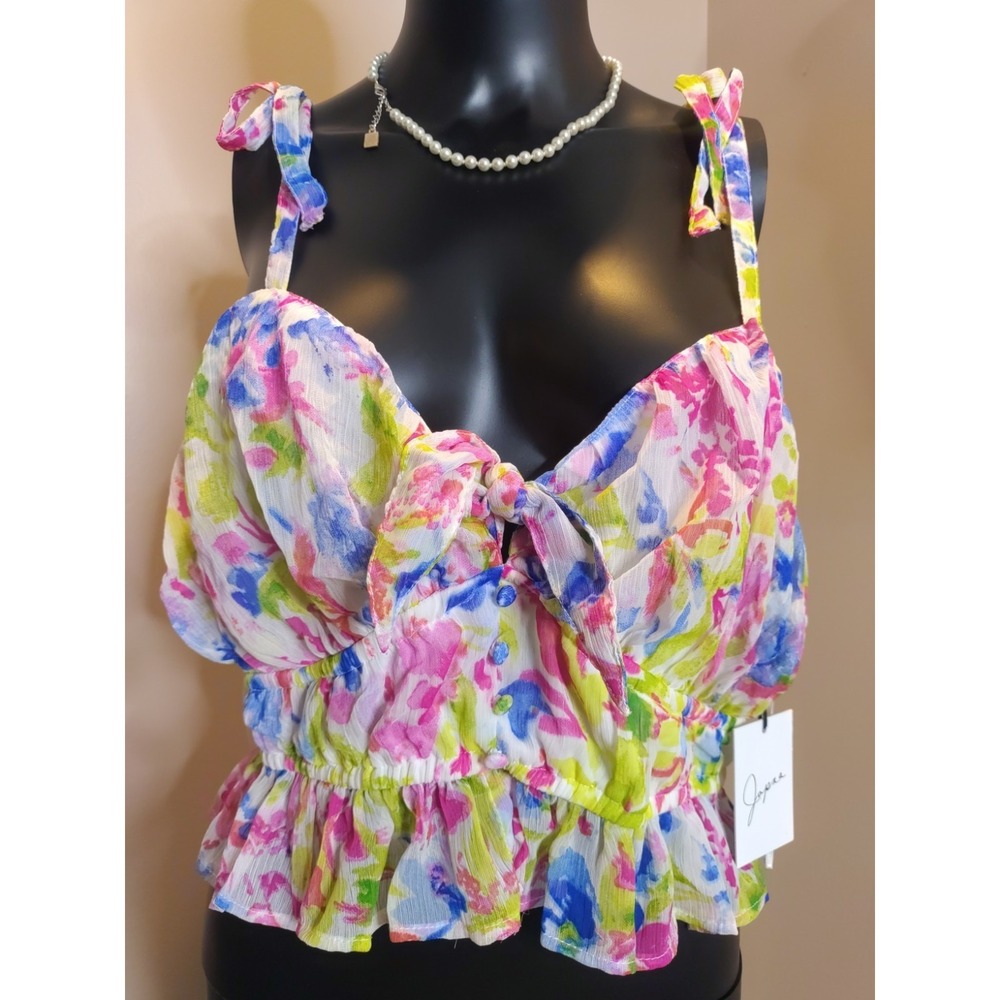 Japna Women Floral‎ Lined Elastic Waist Sleeveless Summer Sexy Top Size L